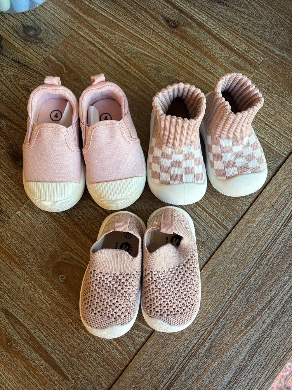 Cat & Jack Toddler Pink Slip-On Sneakers Set of 3, size: 3.5, 4, 4.5